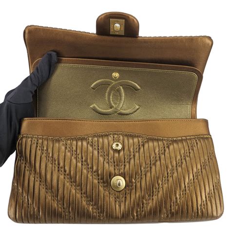 18c chanel chevron|CHANEL 18C Bronze Chevron Pleated Calfskin Medium Classic .